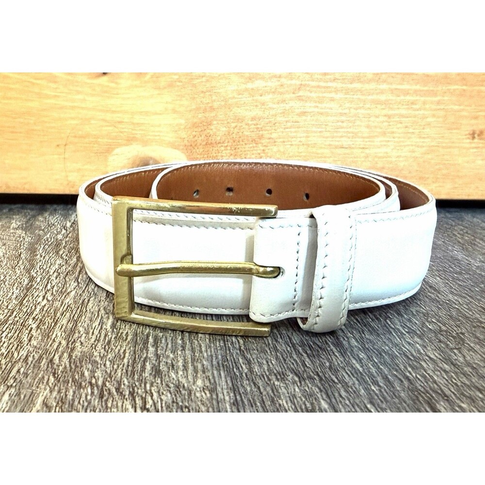 Trafalgar White Leather Belt Mens 36 Glove Leather Brass Buckle Made In USA